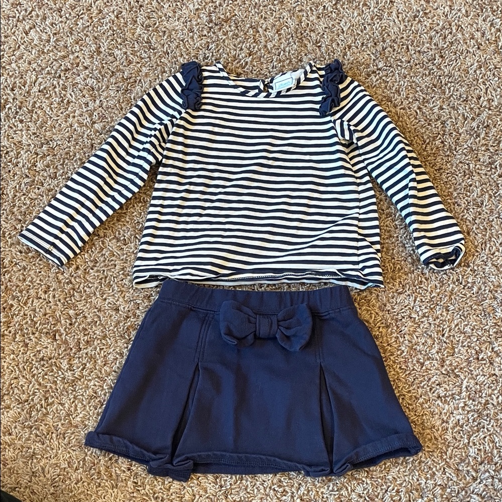 Striped Navy Top and Skirt Set